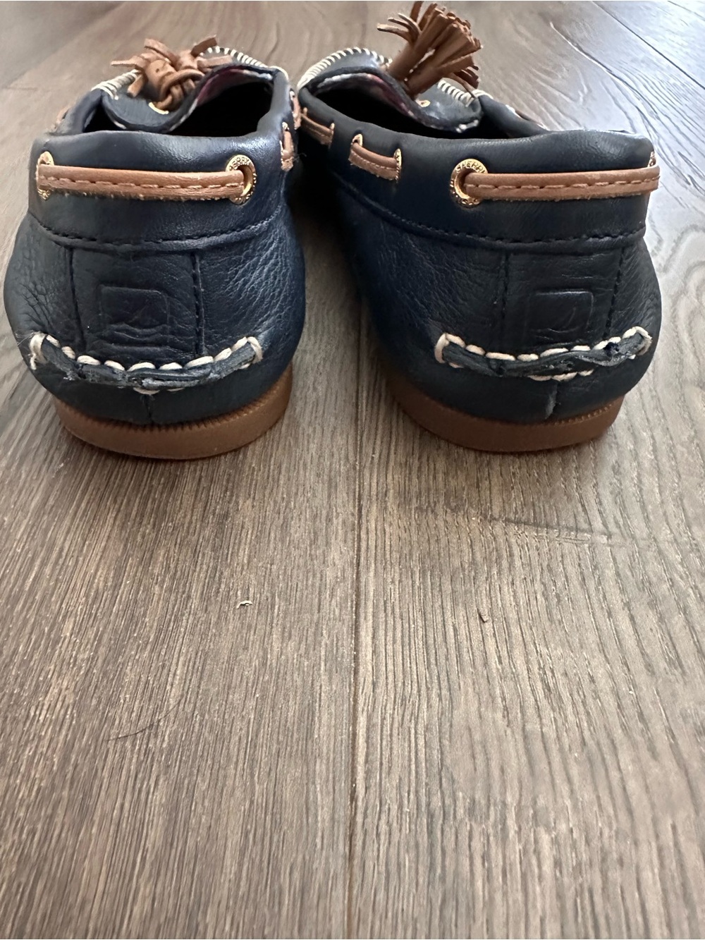 Sperry Navy Leather Tassel Moccasins with Tan Accents - Picture 6 of 8